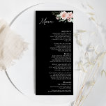 Blush Floral Black Wedding Flat Menu<br><div class="desc">This blush floral black wedding flat menu design features beautiful chic neutral backgrounds of black or white with simple modern typography and elegant calligraphy to set a sophisticated tone for any style of event. Each product is embellished with gorgeous blush pink roses and peach and ivory hydrangeas arranged with lush...</div>