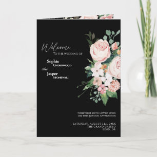 Blush Floral Black Wedding Folded Program Programme