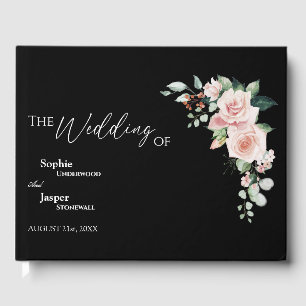 Blush Floral Black Wedding Guest Book