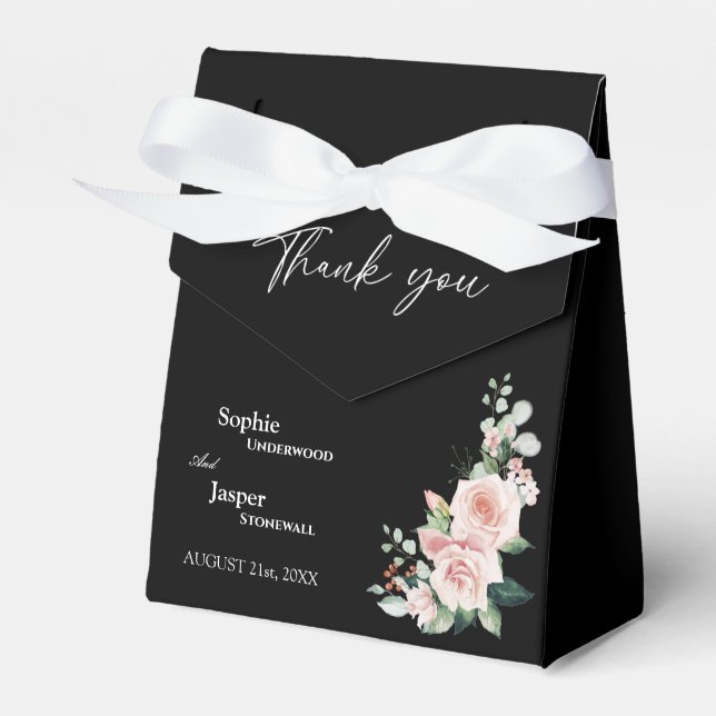 Blush Floral Black Wedding Thank You Favour Box (Front Side)