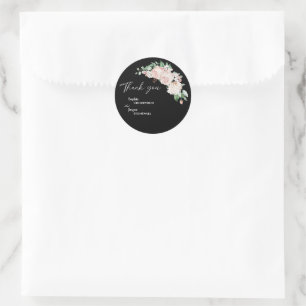 Blush Floral Black Wedding Thank You Sticker