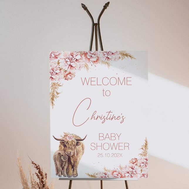 Blush Floral Boho Highland Cow Calf Baby Shower  Poster (Creator Uploaded)