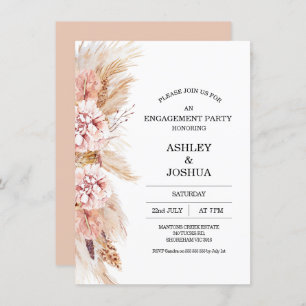 Blush Floral Boho Pampas Grass Engagement Invitation