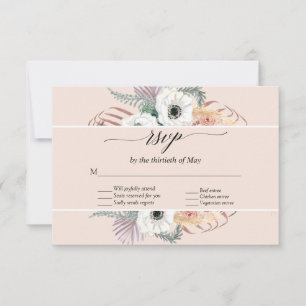 Blush Floral Boho Pampas Grass Palm Foliage RSVP