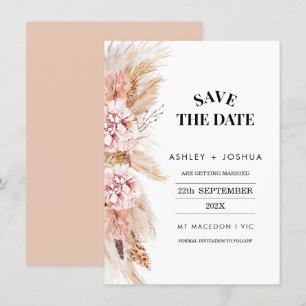 Blush Floral Boho Pampas Grass Save The Date Card