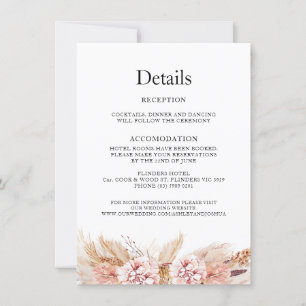 Blush Floral Boho Pampas Wedding Details Card