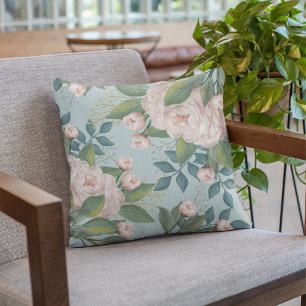 Blush Floral Botanical Blue Pattern Cushion