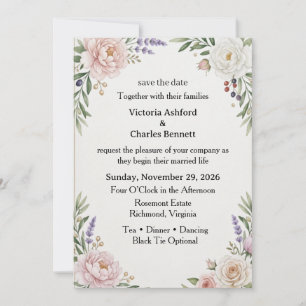 Blush Floral Botanical Save the Date Card