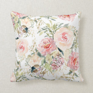 Blush floral botanical watercolor cushion