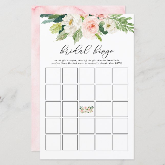 Blush Floral Bridal Shower Bingo Game Cards (Front/Back)