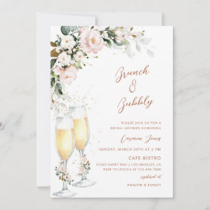 Blush Floral Bridal Shower Brunch Bubbly Invitation