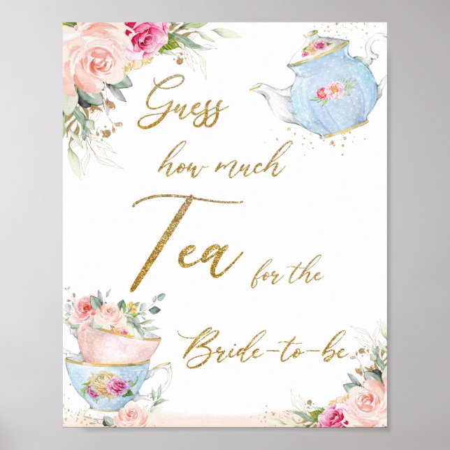 Blush Floral Bridal Shower Guess How Much Tea  Poster (Front)