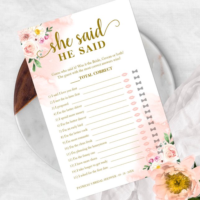 Blush Floral Bridal Shower He Said She Said Game Flyer (Creator Uploaded)