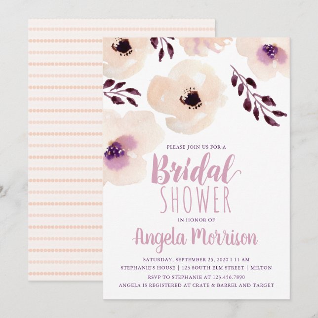 Blush Floral Bridal Shower Invitation (Front/Back)