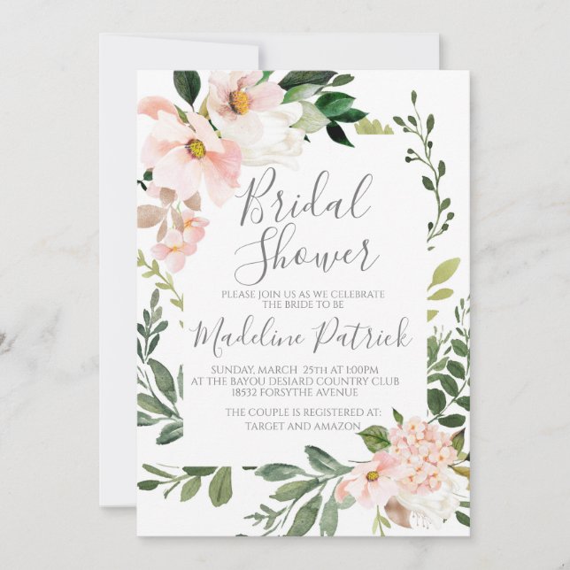 Blush Floral Bridal Shower Invitation (Front)