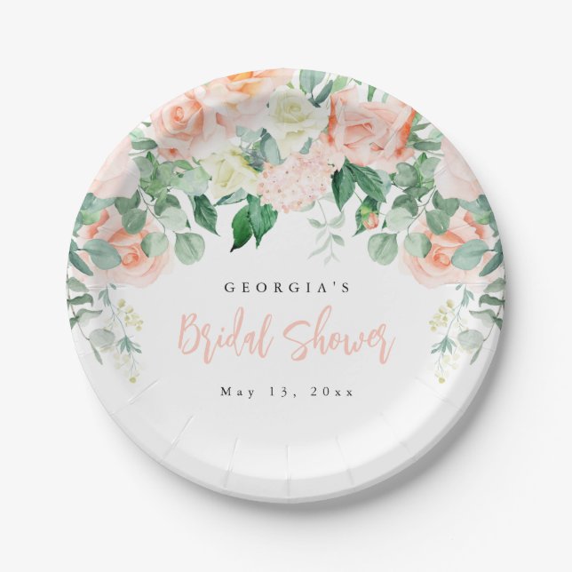 Blush Floral Bridal Shower Paper Plate (Front)