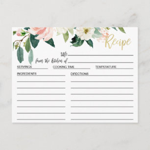 Blush Floral Bridal Shower Recipe Card
