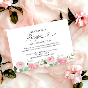 Blush Floral Bridal Shower Recipe Request Invitation