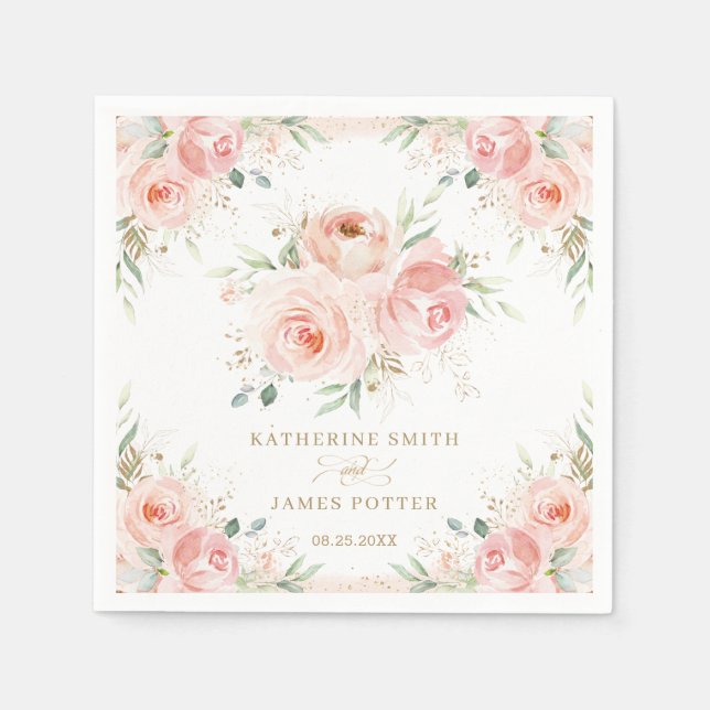 Blush Floral Bridal Wedding Baby Shower Birthday Napkin (Front)