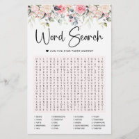 Blush Floral | Bridal Word Search Game Card