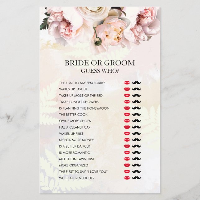 Blush Floral Bride or Groom Shower Game (Front)