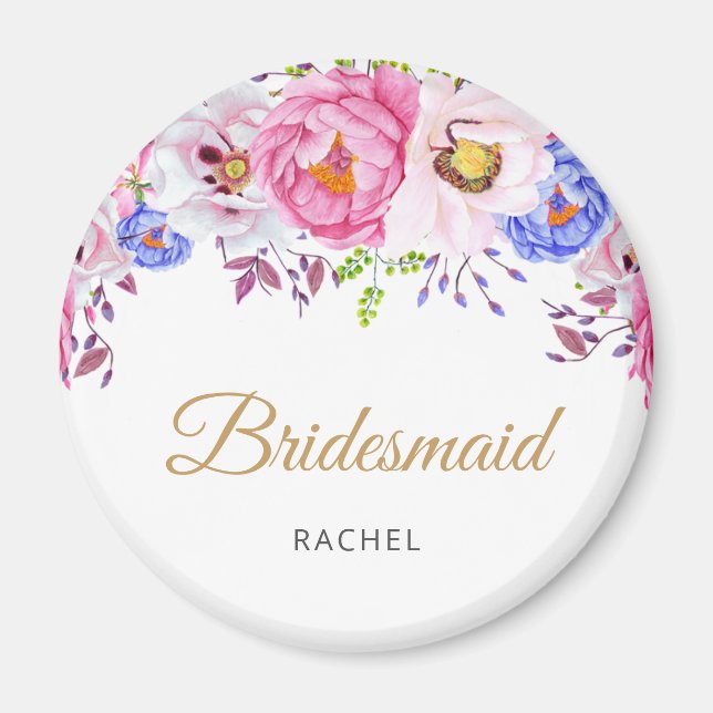 Blush Floral Bridesmaid Name Magnet (Front)