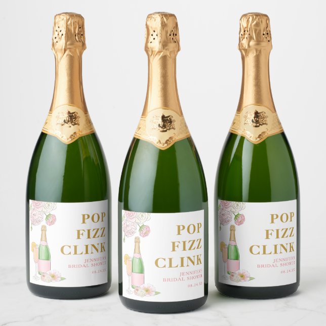 Blush Floral Brunch and Bubbly Pop Fizz Clink Sparkling Wine Label (Bottles)
