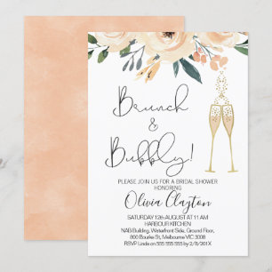Blush Floral Brunch Bubbly Bridal Shower Invites
