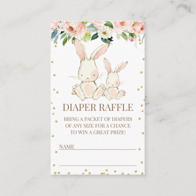 Blush Floral Bunnies Baby Shower Enclosure Card (Front)