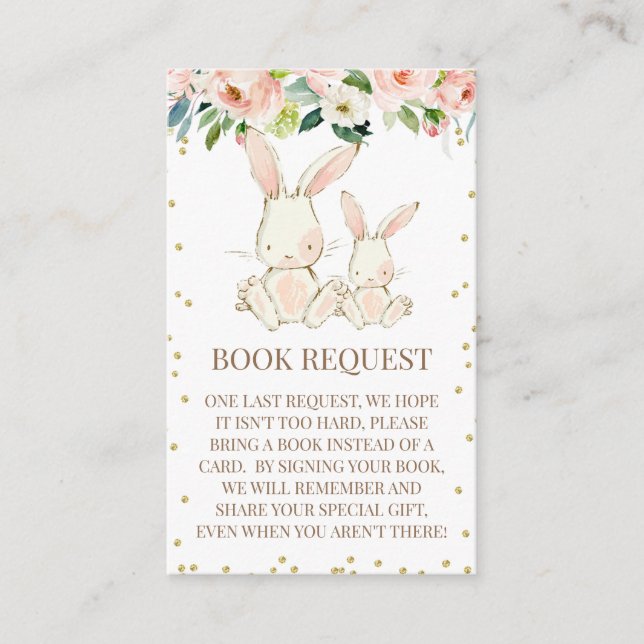 Blush Floral Bunnies Baby Shower Enclosure Card (Front)