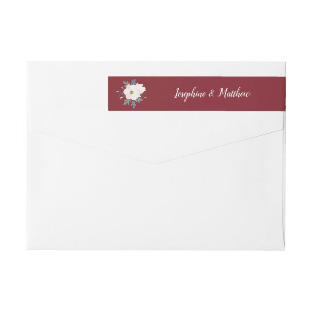 Blush Floral Burgundy Personalised Wedding Wrap Around Label (Back)