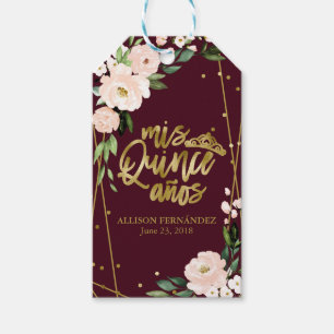 Blush Floral Burgundy Quinceanera Gift Tags