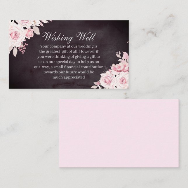 Blush Floral Burgundy Wedding Wishing Well Card (Front/Back)