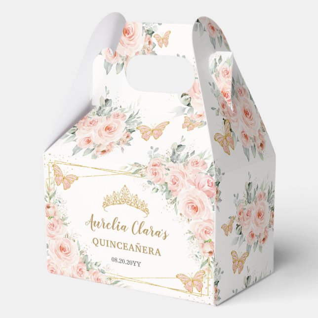 Blush Floral Butterflies Quince XV Birthday Gable Favour Box (Front)