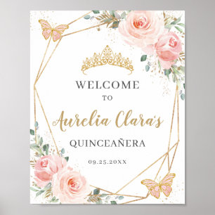Blush Floral Butterflies Quinceanera Birthday  Poster