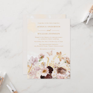 Blush Floral Butterfly Marble Watercolor Wedding Invitation