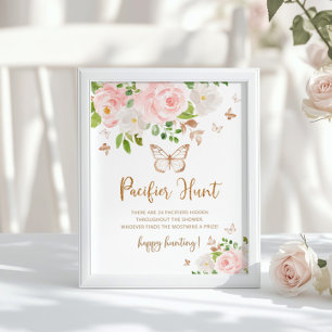 Blush Floral butterfly pacifier hunt game Poster