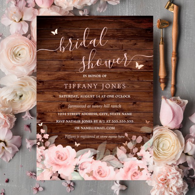 Blush Floral Butterfly Rustic Wood Bridal Shower  (Creator Uploaded)