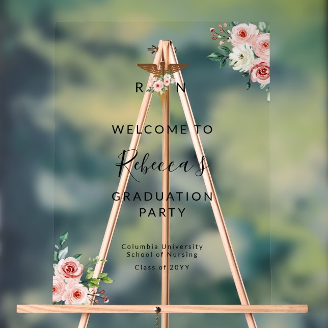 Blush Floral Caduceus Nurse Graduation Welcome  Acrylic Sign (Neutral)