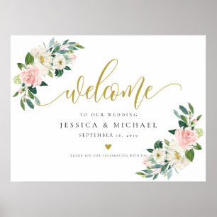 Blush Floral calligraphy Welcome Wedding Sign