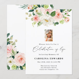 Blush Floral Celebration Of Life Invitations