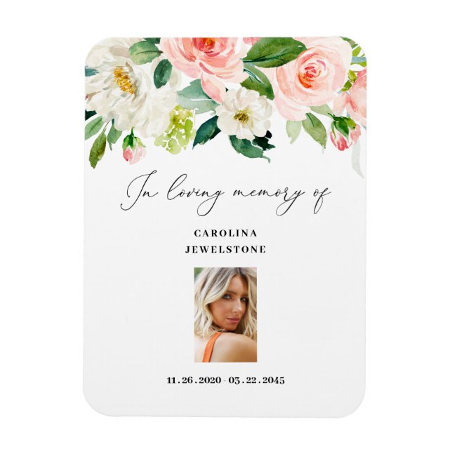 Blush Floral Celebration Of Life Keepsake Magnet (Vertical)
