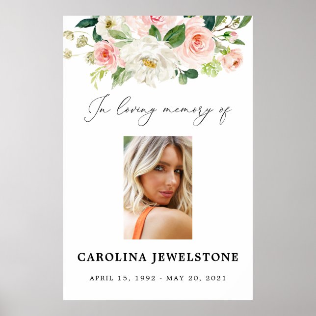 Blush Floral Celebration Of Life Sign, Welcome Poster (Front)