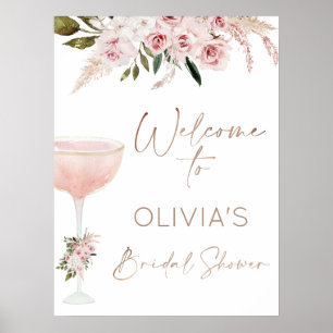 Blush Floral Champagne Glass Bridal Shower Welcome Poster