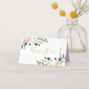 Blush Floral Champagne Glass Folded Place Card