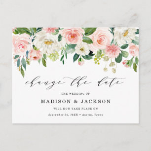Blush Floral Change The Date Wedding Postponement Announcement Postcard