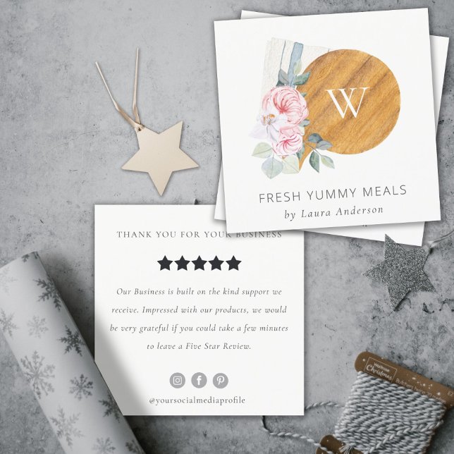 Blush Floral Chopping Board Napkin Review Request Square Business Card (Creator Uploaded)