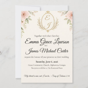 Blush Floral Christian Wedding Invitation