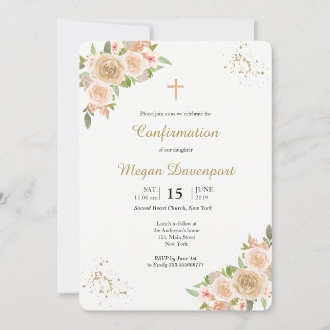 Blush Floral Confirmation Invitation (Front)