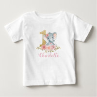 Blush Floral Cute Baby Elephant 1st Birthday Baby